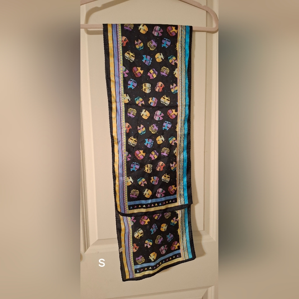 Lauren burch colorfull exotic cat lady kitty kitties scarf size 51.5 * 10.5 silk